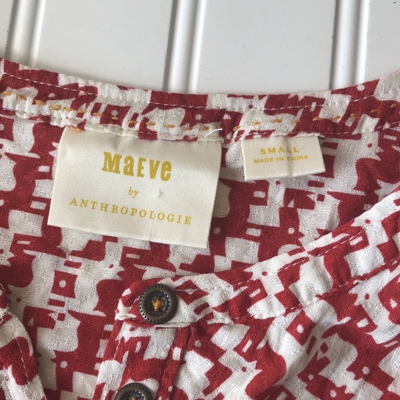 Anthropologie top red white button up printed Maeve - Picture 8 of 8